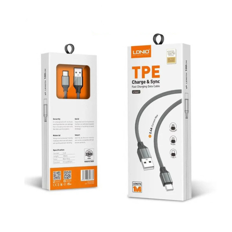 کابل تبدیل USB به لایتینینگ الدینیو مدل LS441 مناسب برای آیفون طول 1 متر