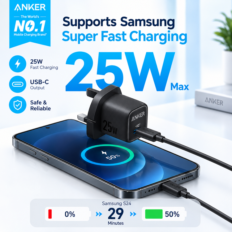 شارژر USB-C انکر 25W مناسب گوشیهای با پشتیبانی شارژ سریع