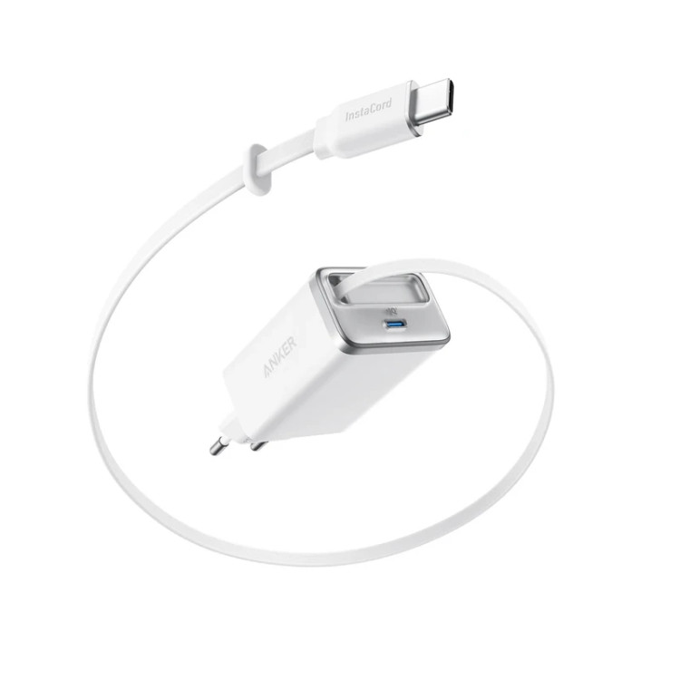 شارژر دیواری Anker Nano 35W مدل A2658 همراه با کابل USB-C جمعشونده_ سفید