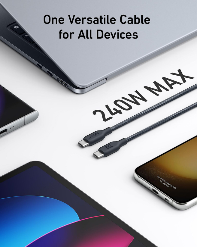 کابل شارژ USB-C به USB-C انکر مدل Anker 544 PowerLine A80F5 توان ۲۴۰ وات طول ۰.۹ متر (Bio-Based)